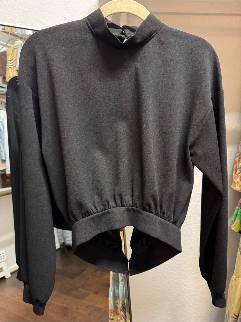 Zara Black Mock Neck Cropped Long Sleeve Top